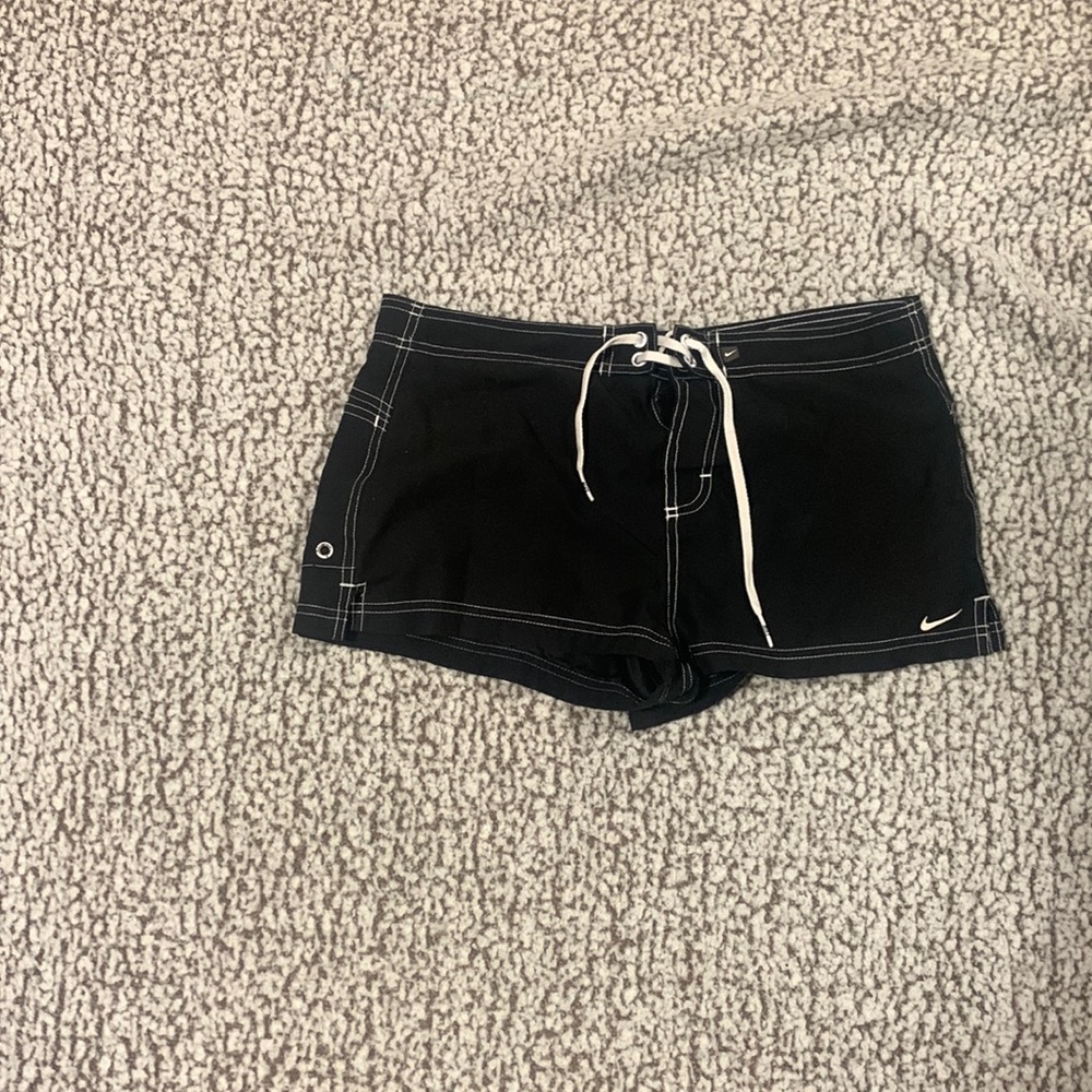 Black lace-up swim shorts